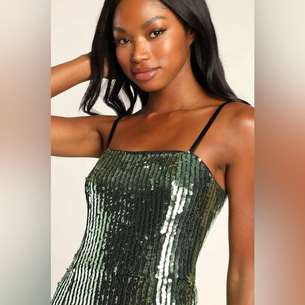 NWT Lulus Hit the Dance Floor Green Sequin Sleeveless Bodycon Mini Dress - Picture 4 of 10